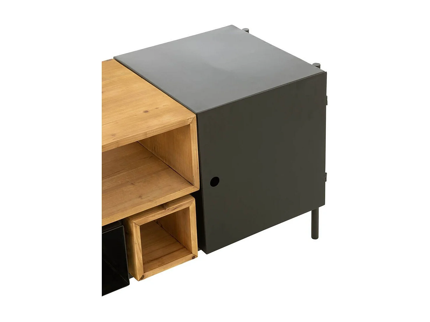 Meuble TV en Bois 2 Portes "Tina" 160cm Noir & Naturel