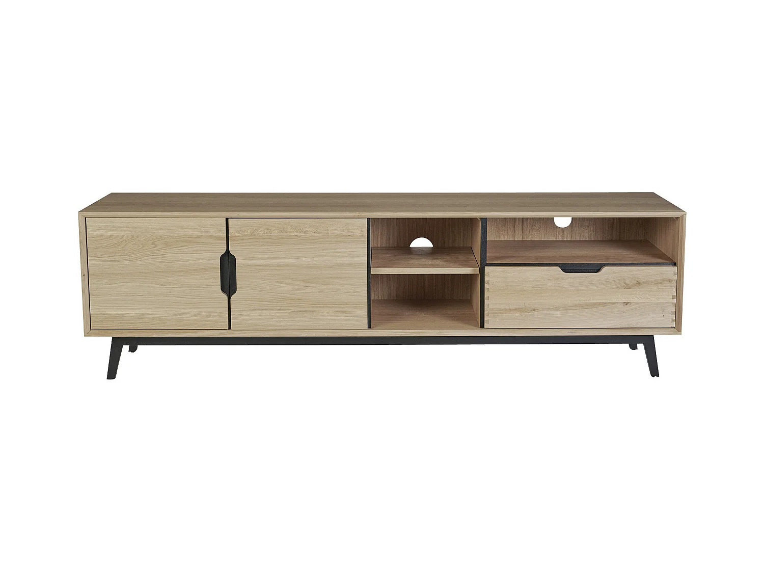 Meuble TV bas nordique en bois 3 portes 3 niches - JOYCE