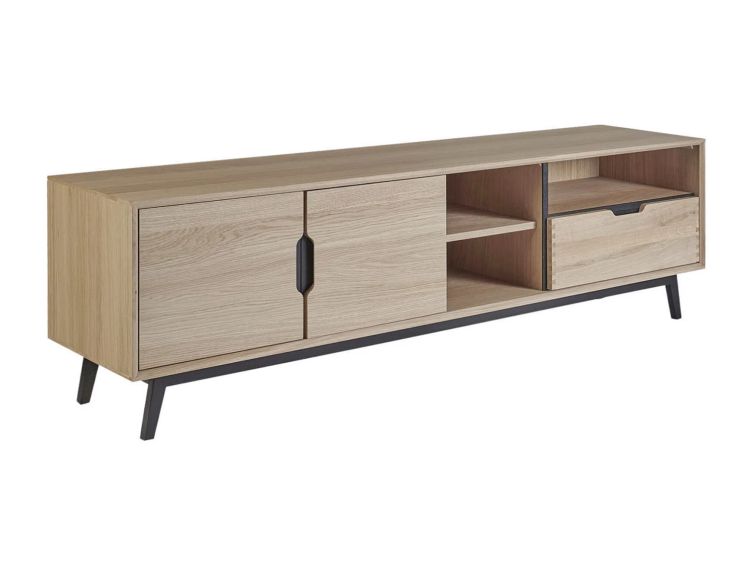 Meuble TV bas nordique en bois 3 portes 3 niches - JOYCE