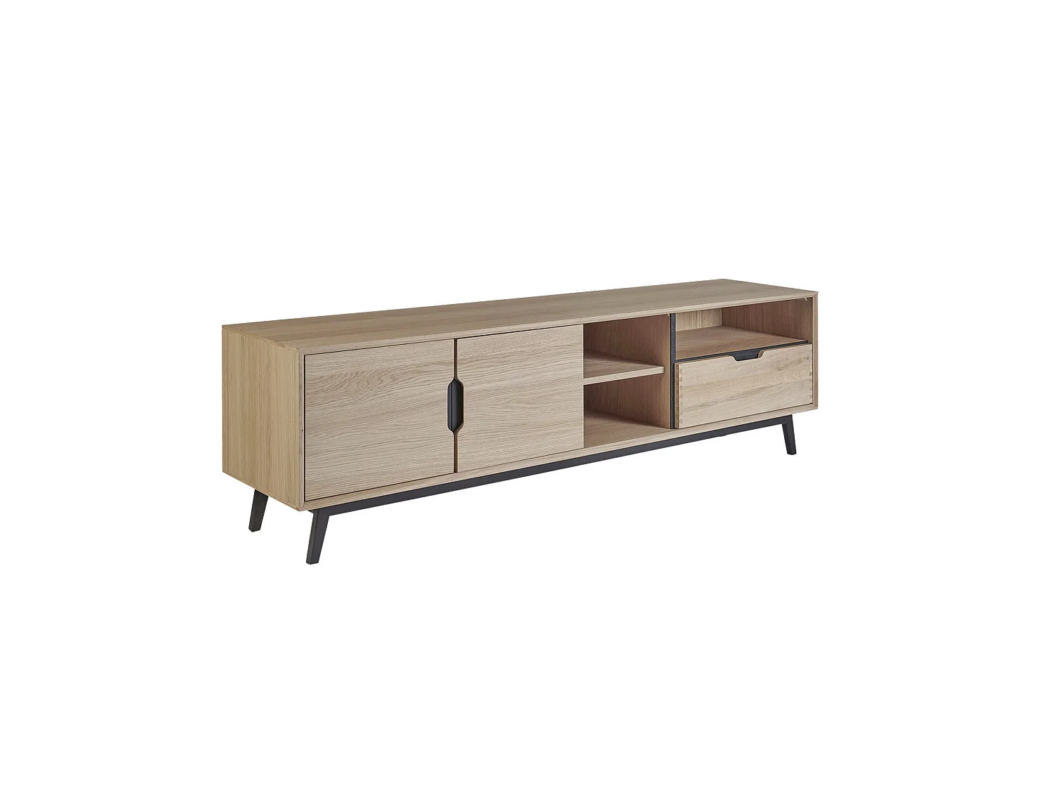 Meuble TV bas nordique en bois 3 portes 3 niches - JOYCE