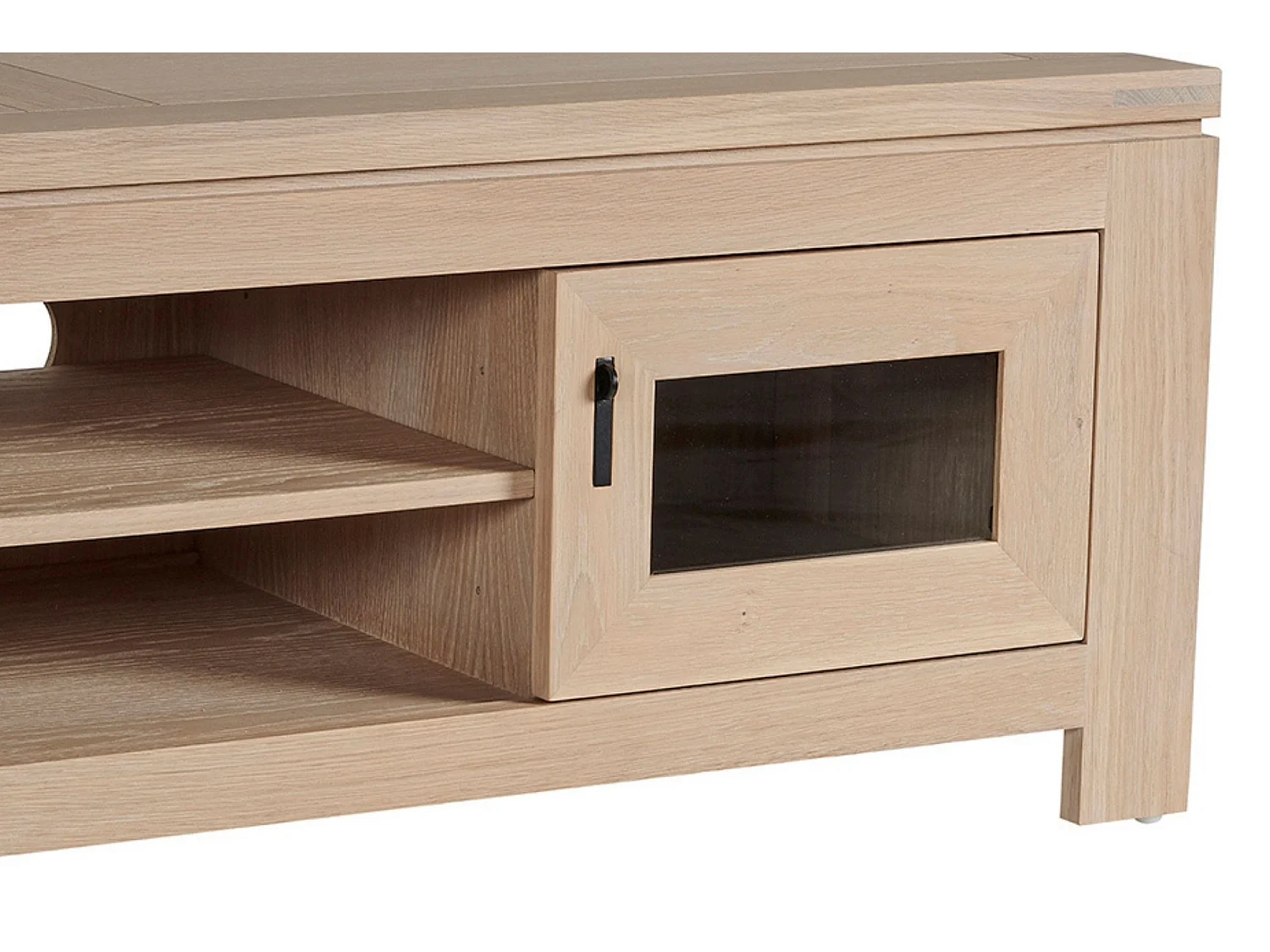 Meuble TV bas moderne en chêne blanchi 2 portes 2 niches - BOSTON