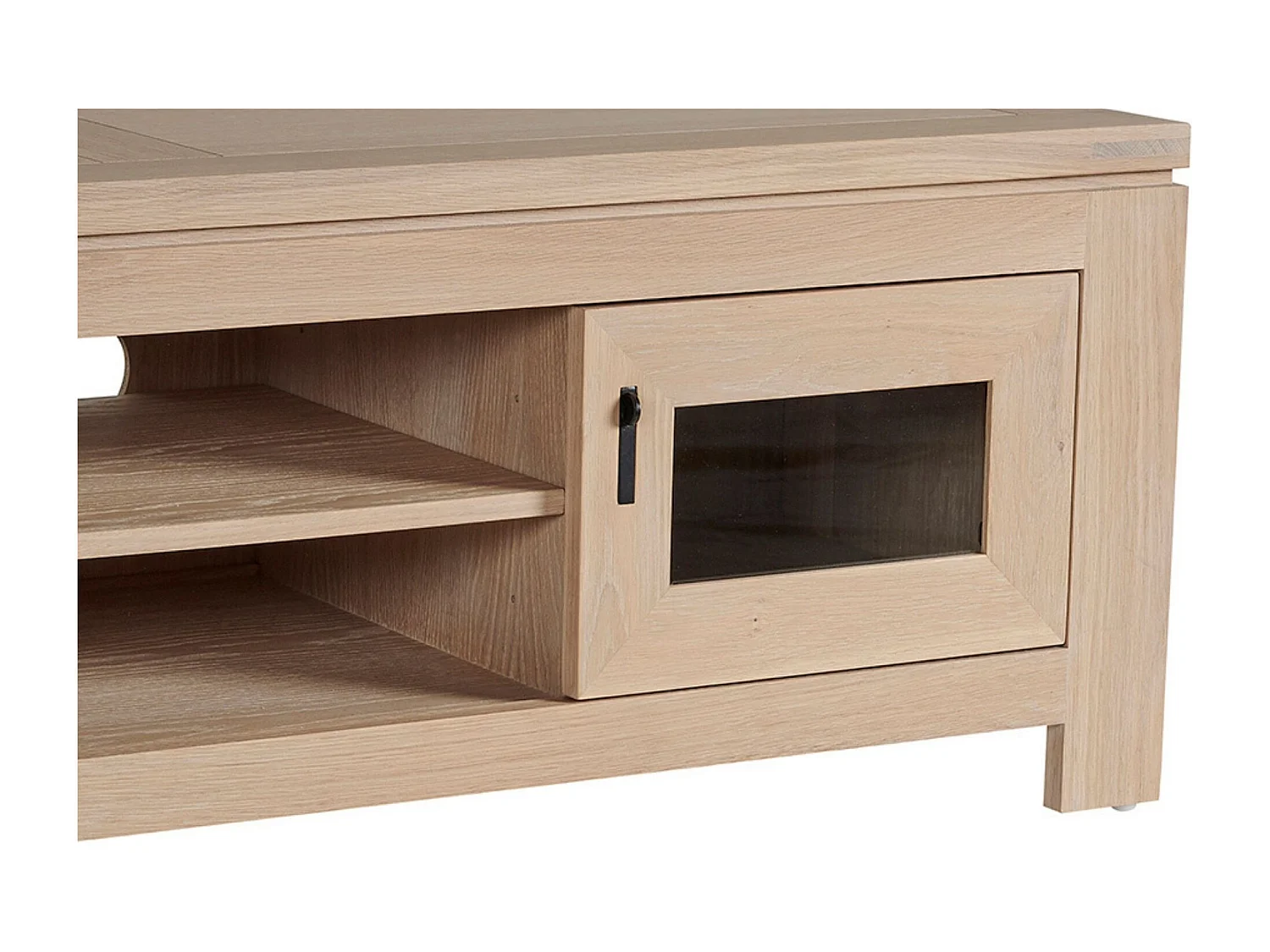 Meuble TV bas moderne en chêne blanchi 2 portes 2 niches - BOSTON