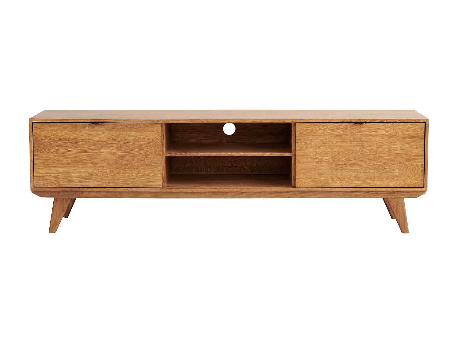 Meuble TV rétro en chêne 2 niches 2 portes L180 noir - MALLET