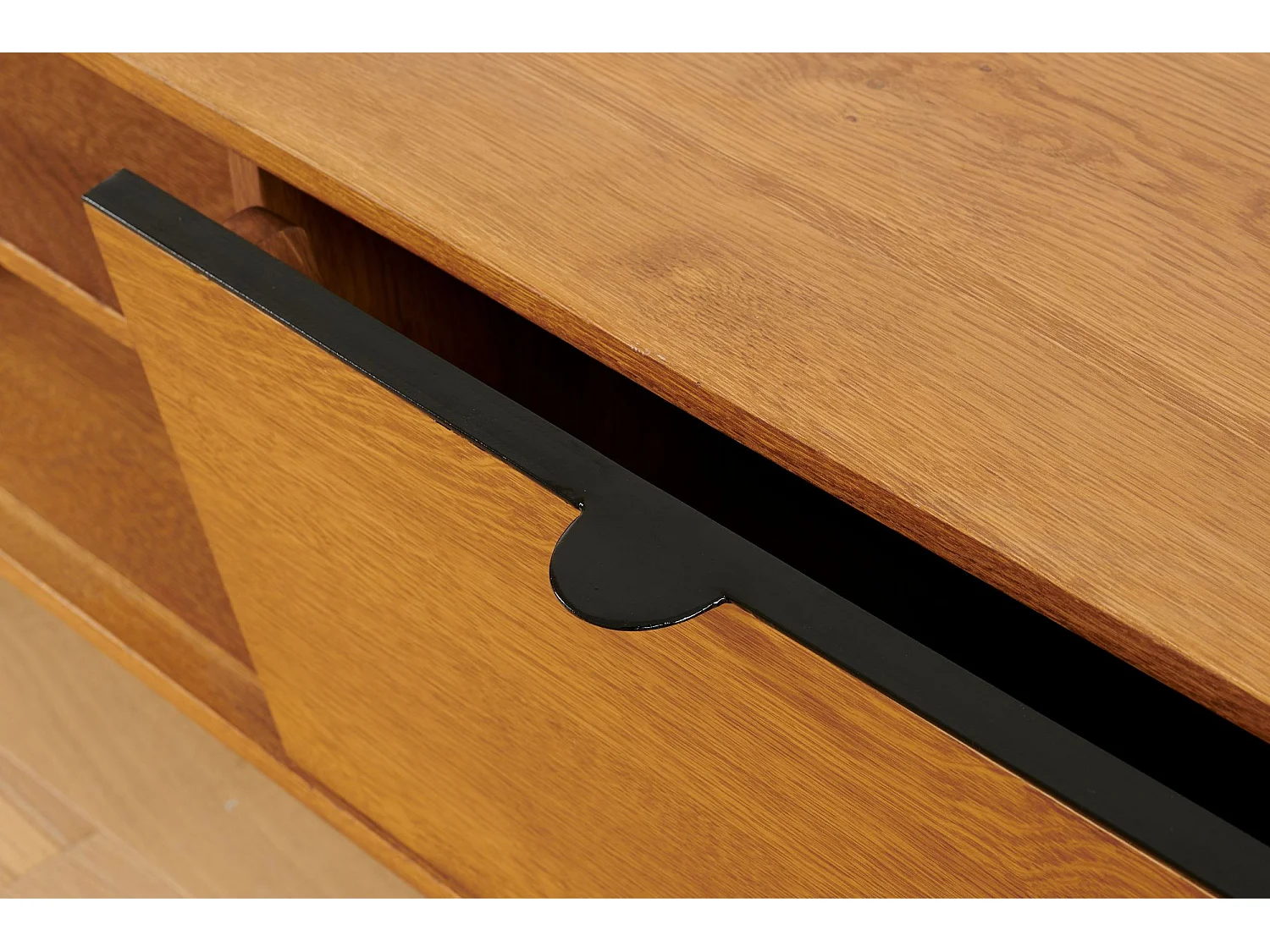 Meuble TV rétro en chêne 2 niches 2 portes L180 noir - MALLET