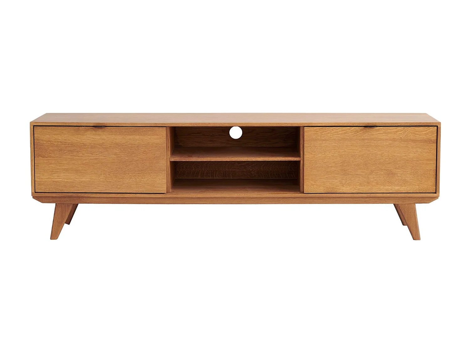 Meuble TV rétro en chêne 2 niches 2 portes L180 noir - MALLET