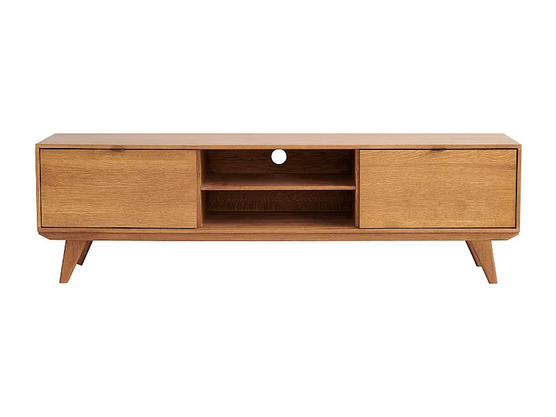 Meuble TV rétro en chêne 2 niches 2 portes L180 noir - MALLET