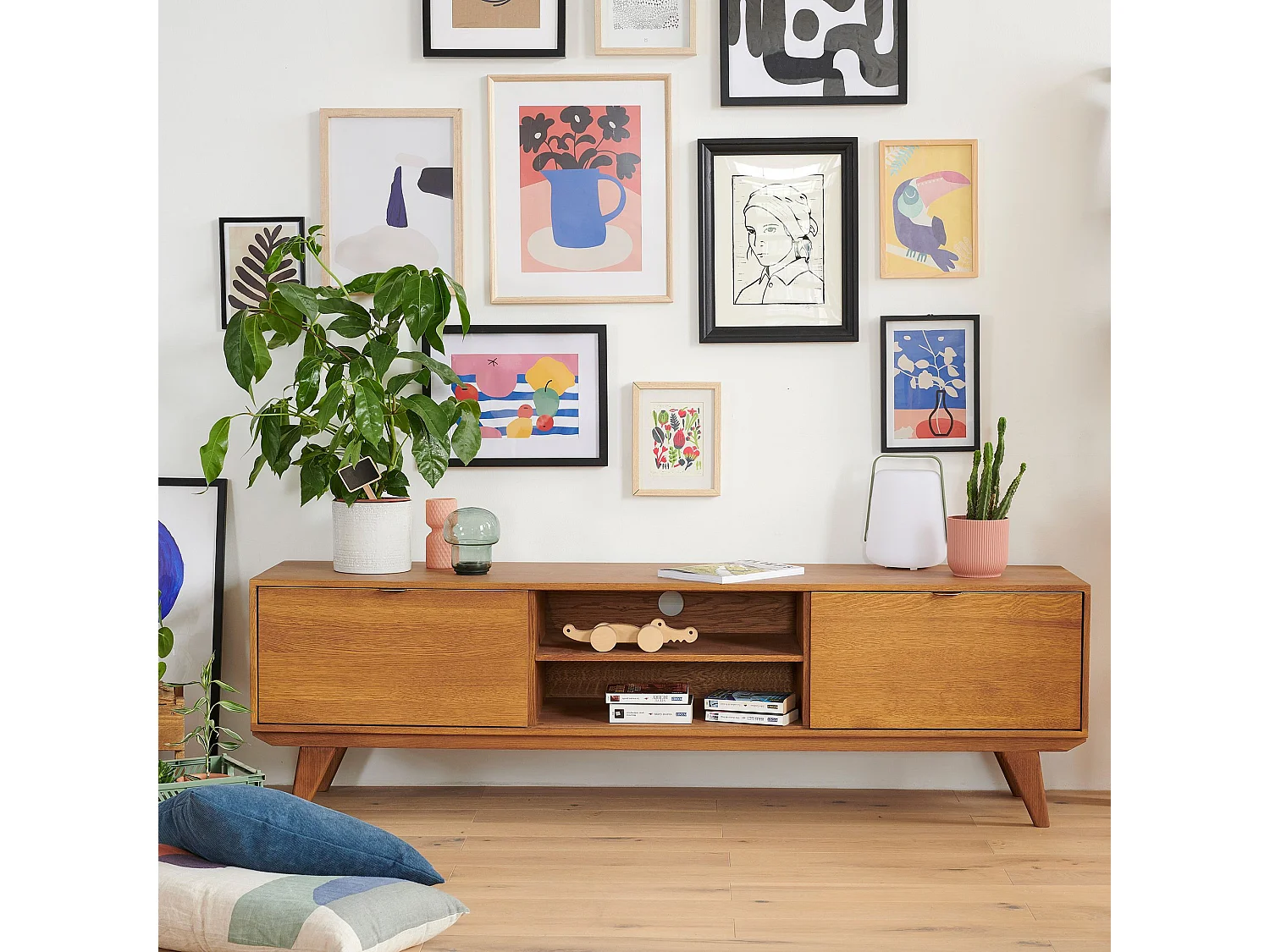 Meuble TV rétro en bois 2 niches 2 portes L180 bronze - MALLET