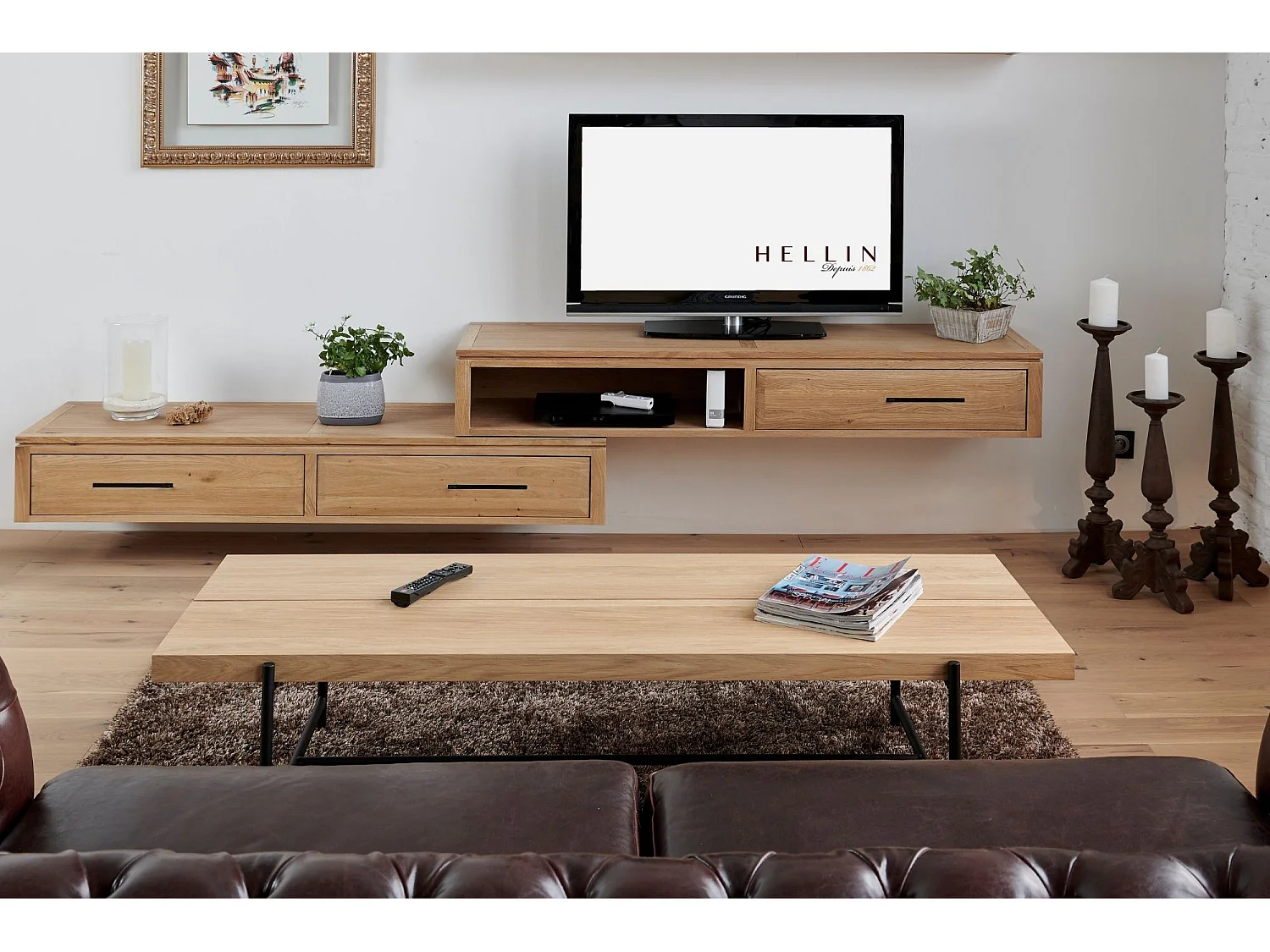 Ensemble meuble TV suspendu en chêne clair 2 éléments - BOSTON