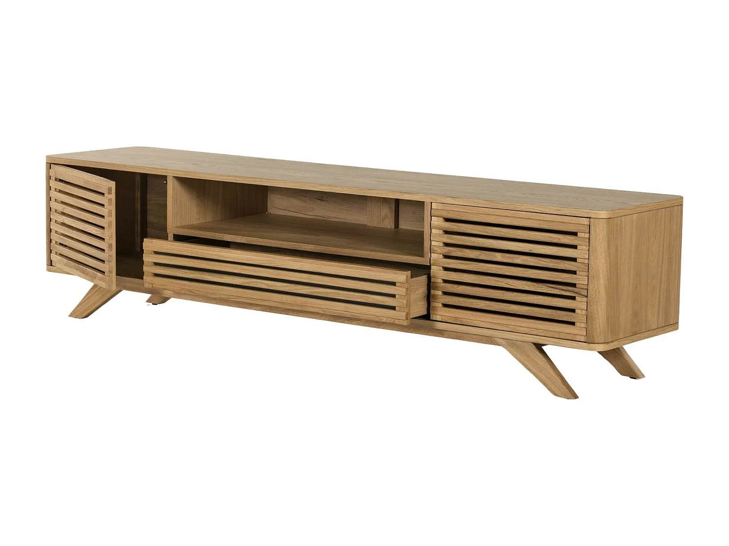 Meuble TV bas moderne en chêne 2 portes 1 tiroir L200 - BRIGHTON