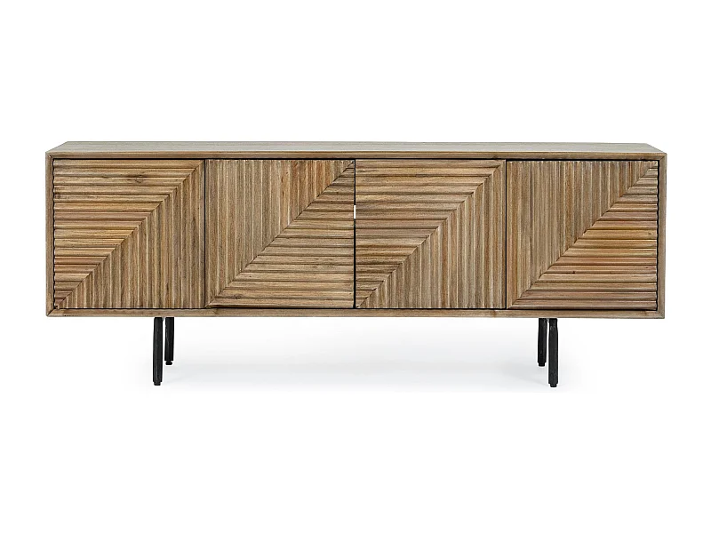 Meuble TV en manguier 4 portes et pieds métal noir L140 - MANAUS