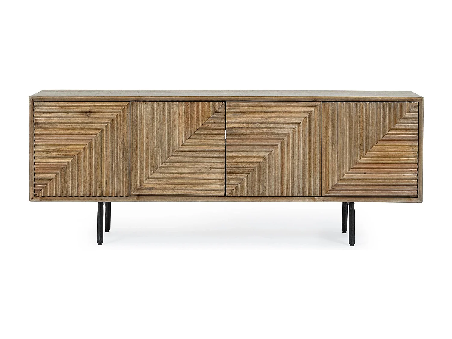 Meuble TV en manguier 4 portes et pieds métal noir L140 - MANAUS