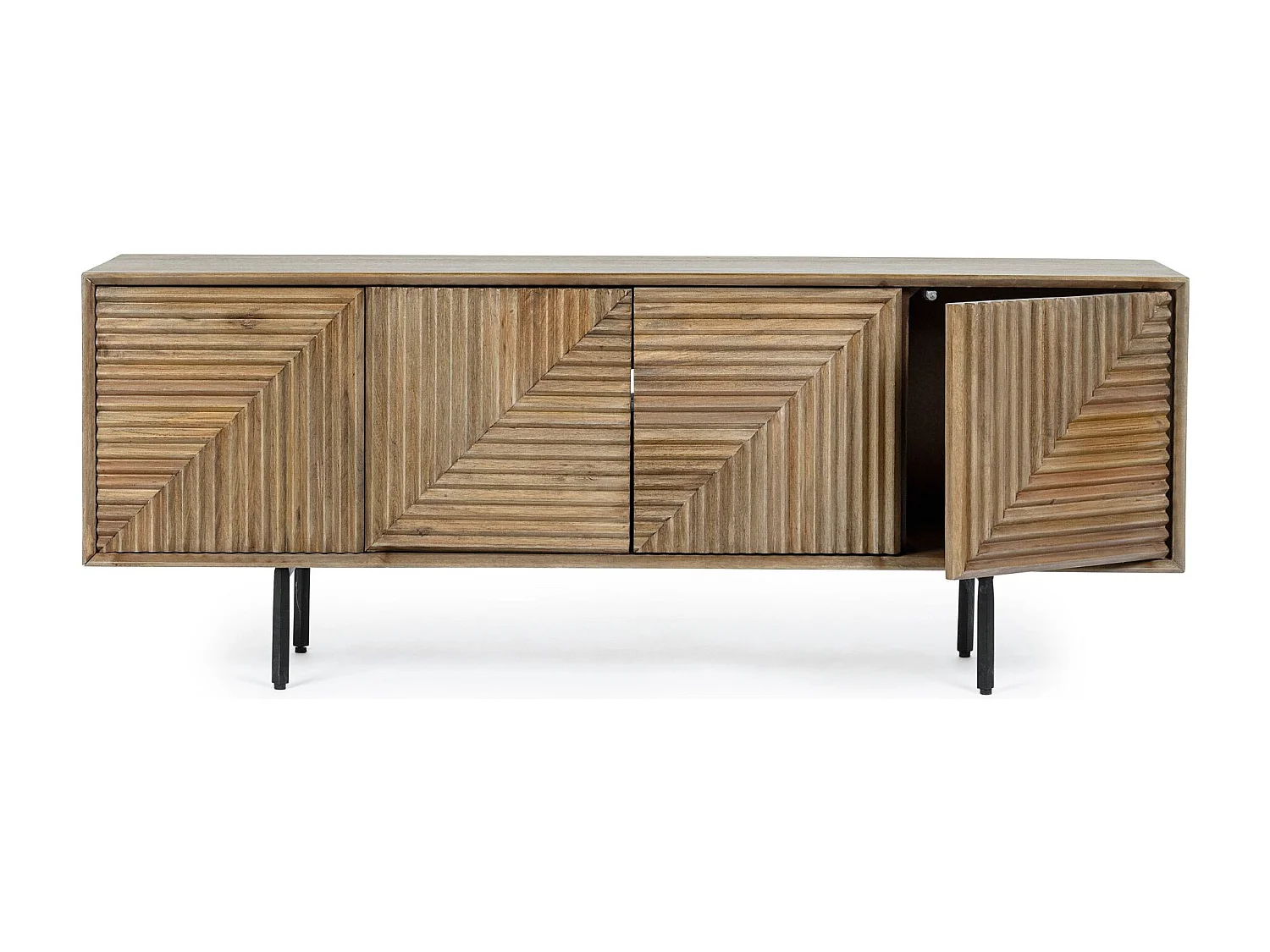 Meuble TV en manguier 4 portes et pieds métal noir L140 - MANAUS