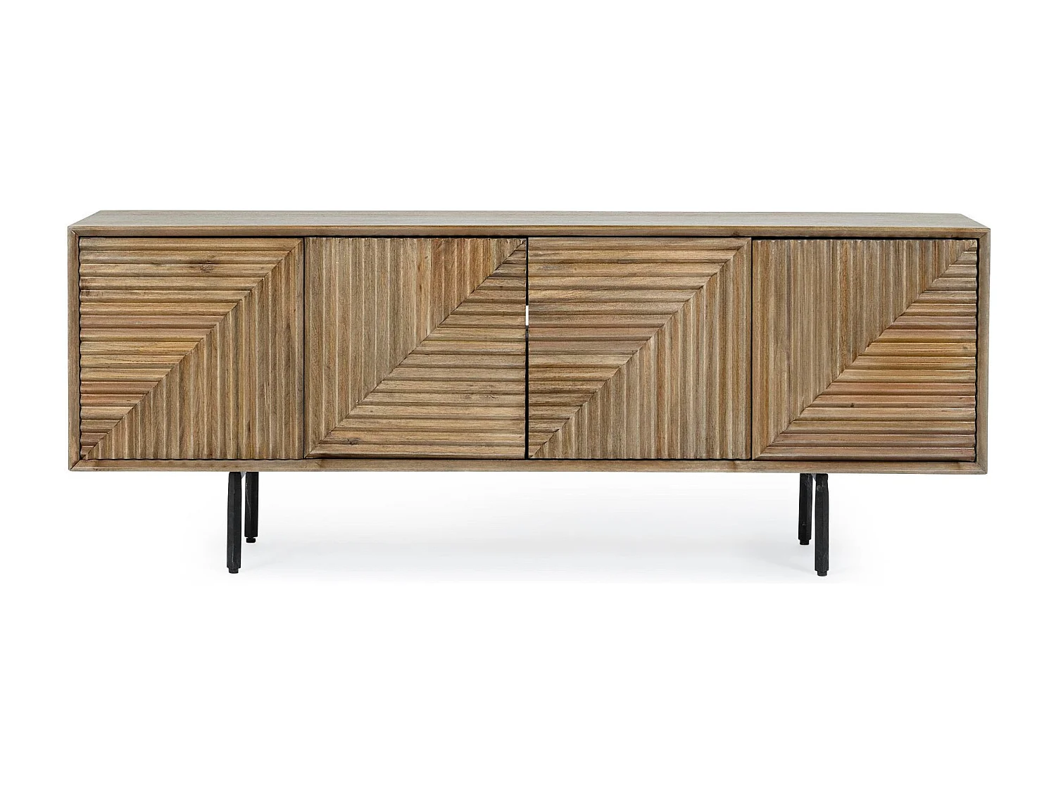 Meuble TV en manguier 4 portes et pieds métal noir L140 - MANAUS