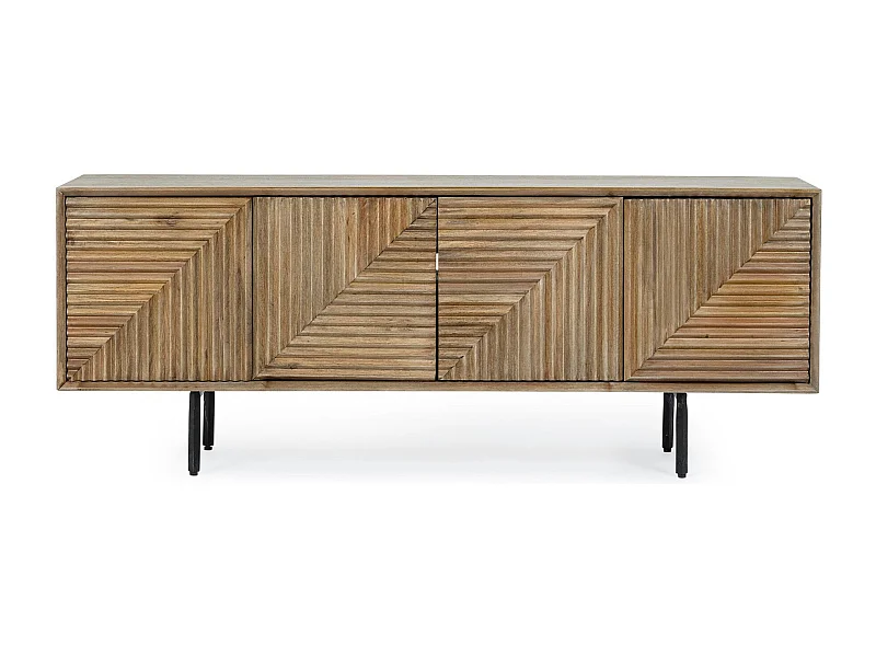 Meuble TV en manguier 4 portes et pieds métal noir L140 - MANAUS