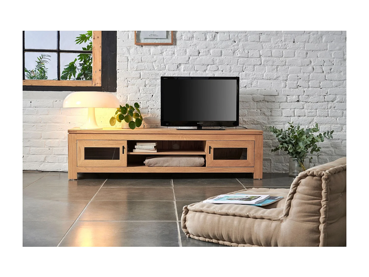 Meuble TV bas moderne en chêne clair L180 - BOSTON