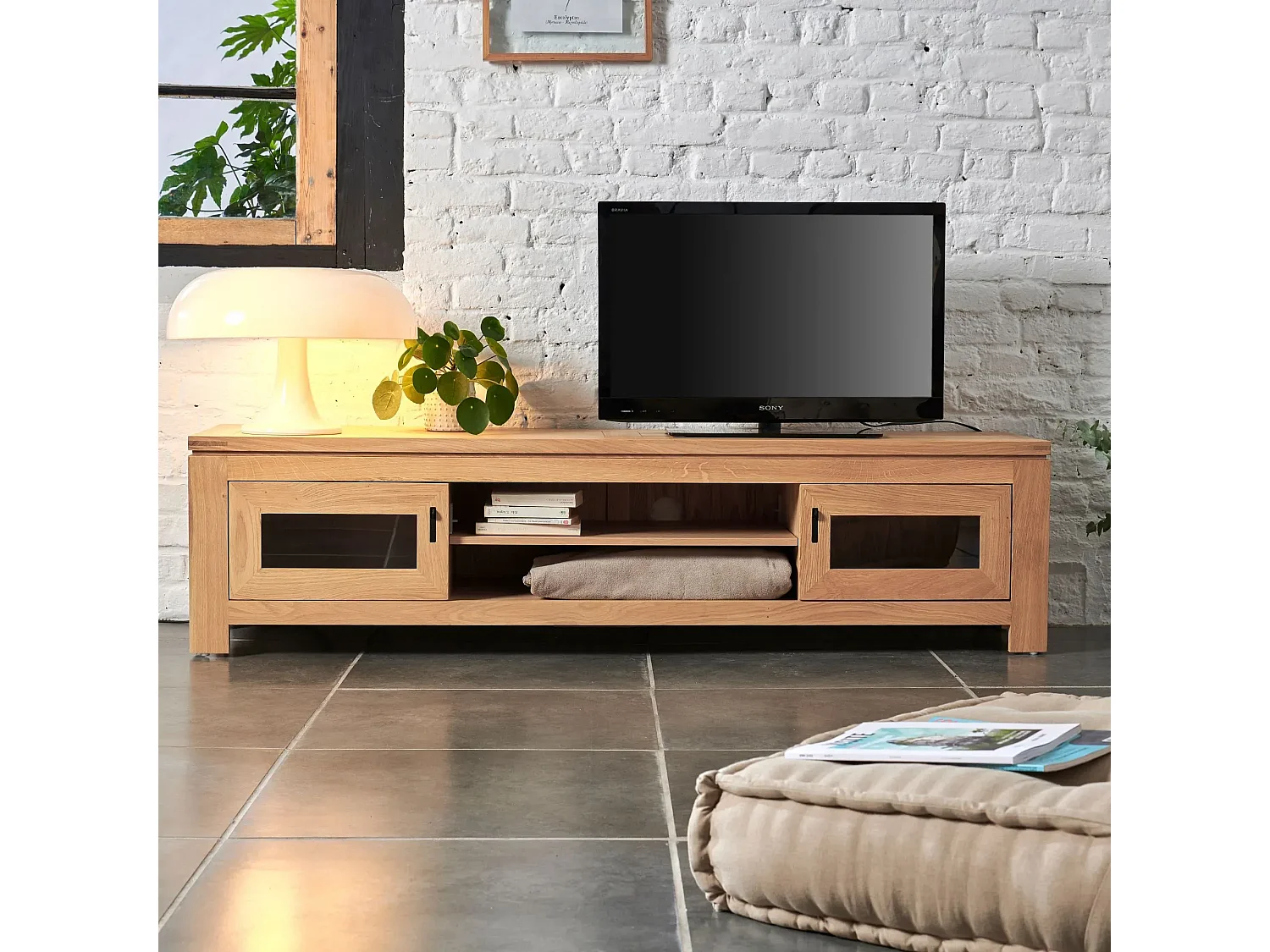 Meuble TV bas moderne en chêne clair L180 - BOSTON