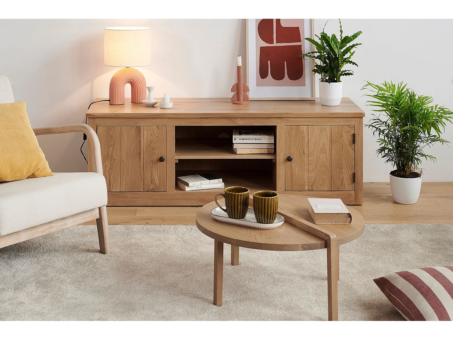 Meuble Télé bas en chêne massif - VICTORIA