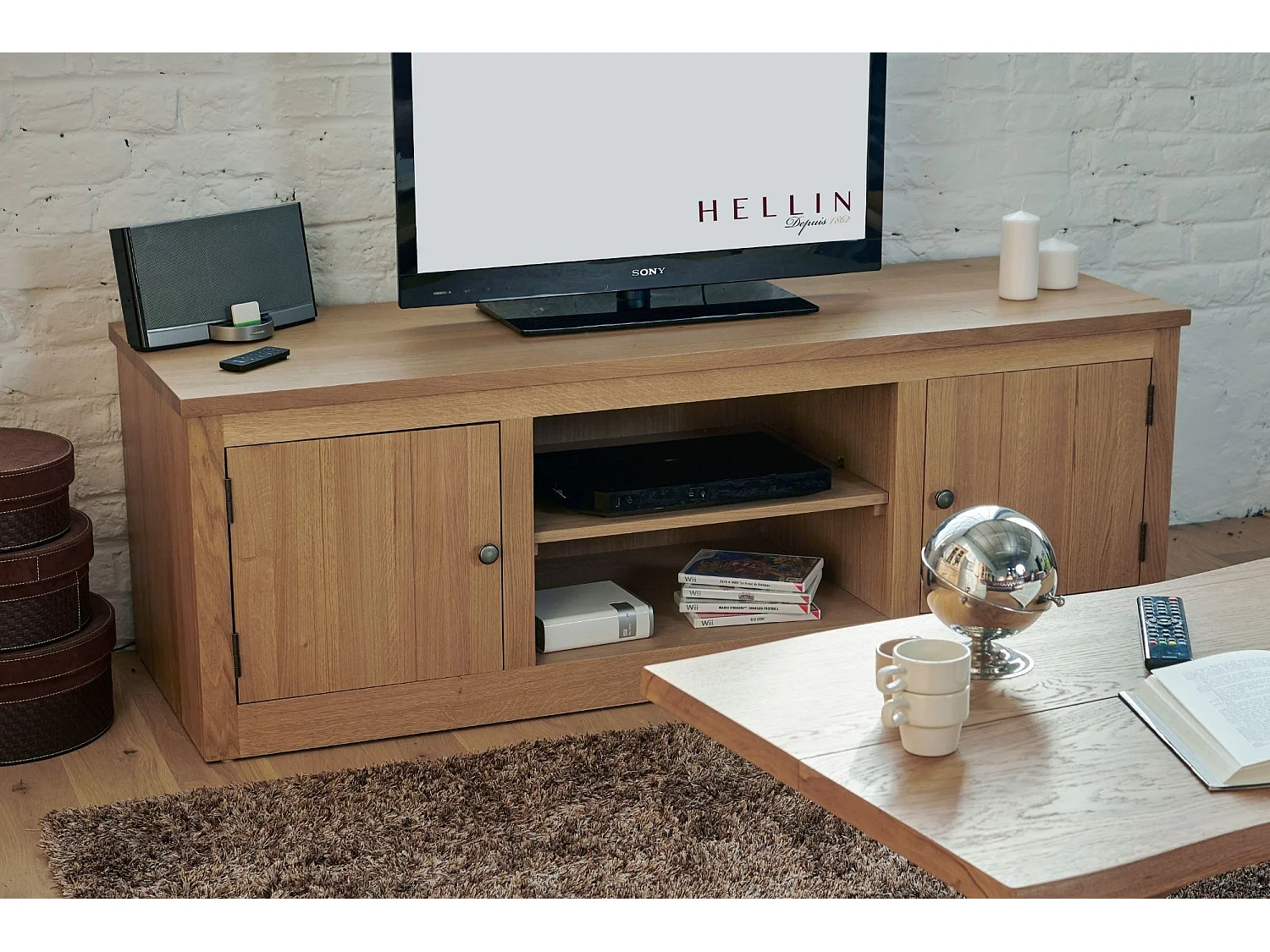 Meuble Télé bas en chêne massif - VICTORIA