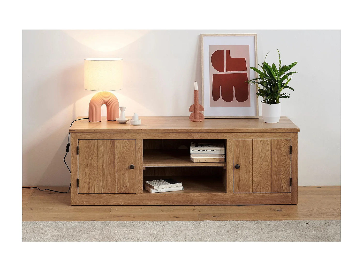 Meuble Télé bas en chêne massif - VICTORIA