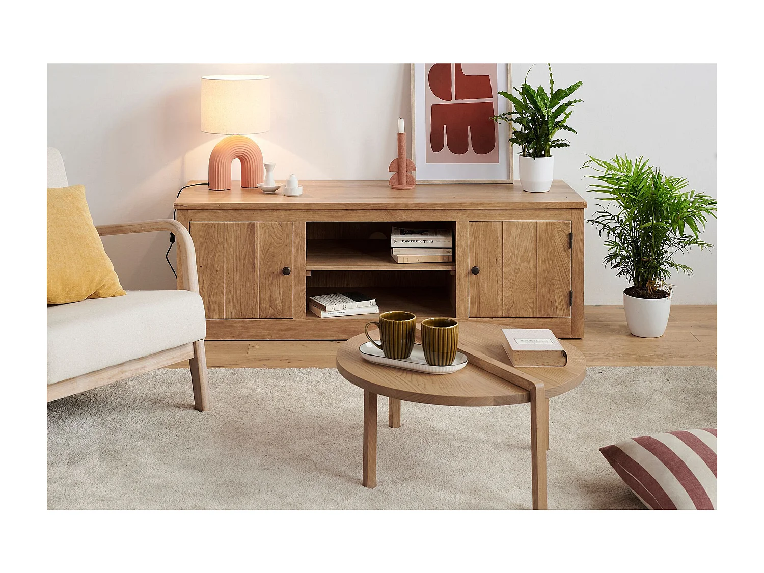 Meuble Télé bas en chêne massif - VICTORIA