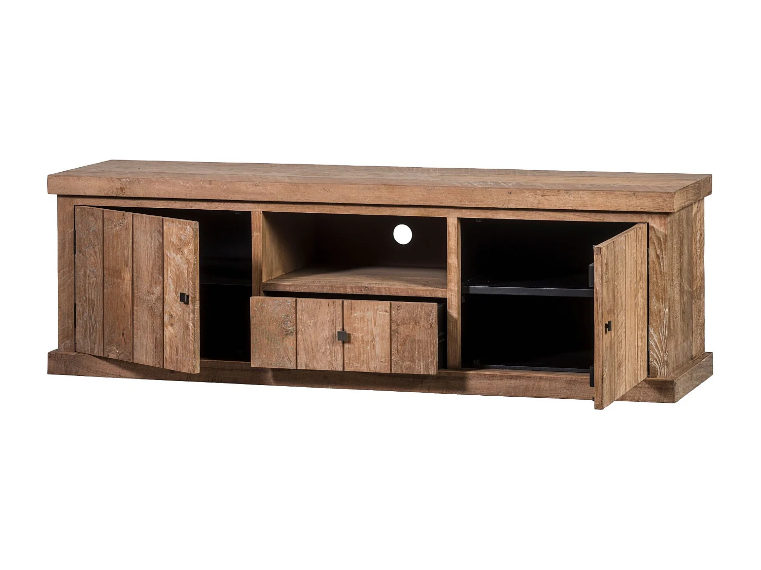 Meuble TV en bois recyclé 2 portes 1 tiroirs 1 niche - LINAS