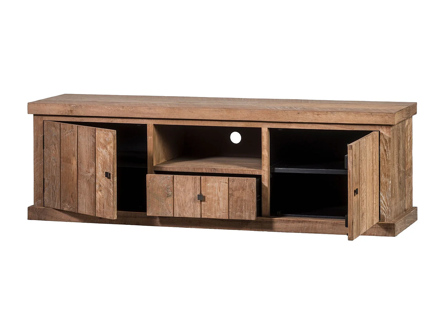 Meuble TV en bois recyclé 2 portes 1 tiroirs 1 niche - LINAS