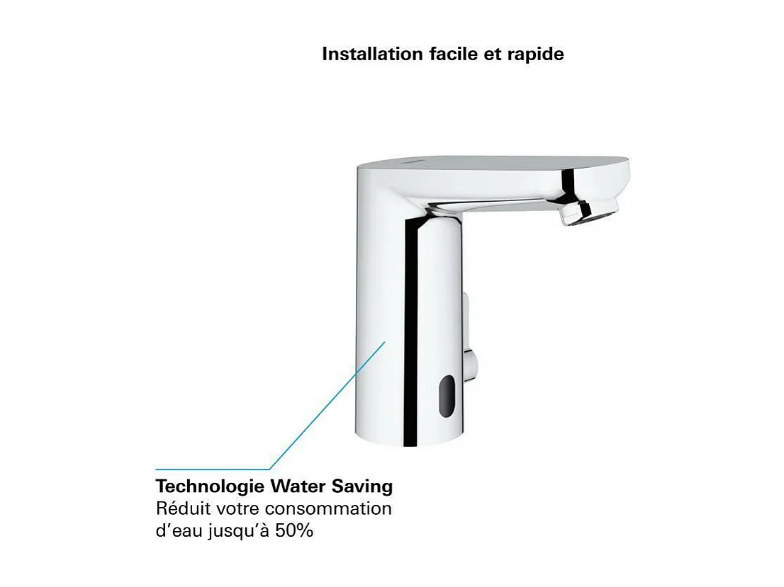 Mitigeur infrarouge pour lavabo sur plage GROHE - Get E - 6 V - Chrome