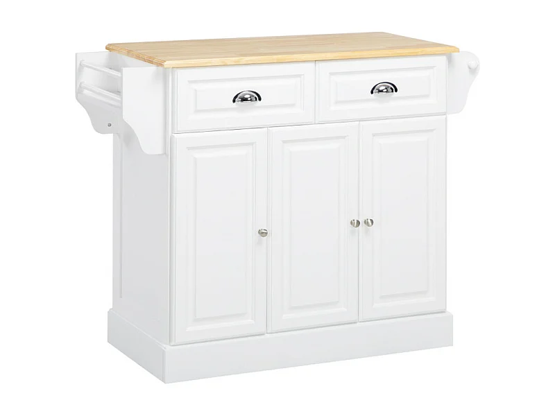 Desserte îlot de cuisine LILOU bois et blanc