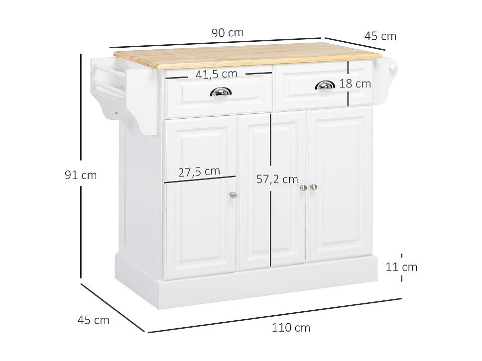 Desserte îlot de cuisine LILOU bois et blanc