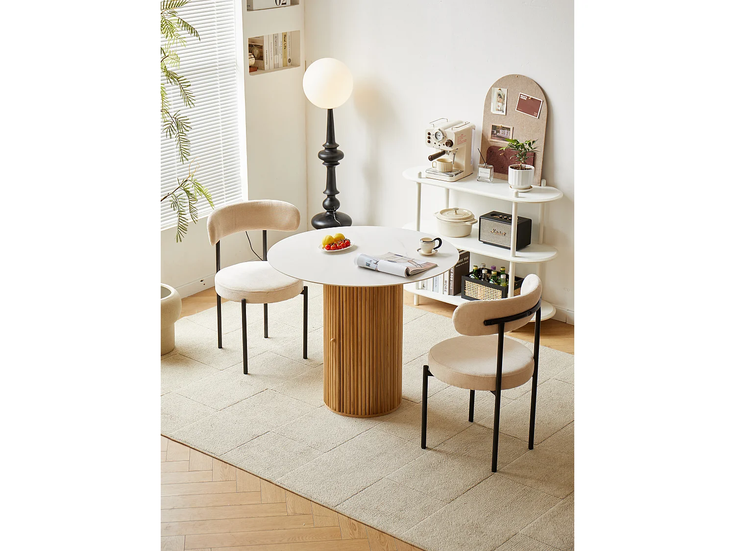 Table à manger en bois avec plateau effet marbre