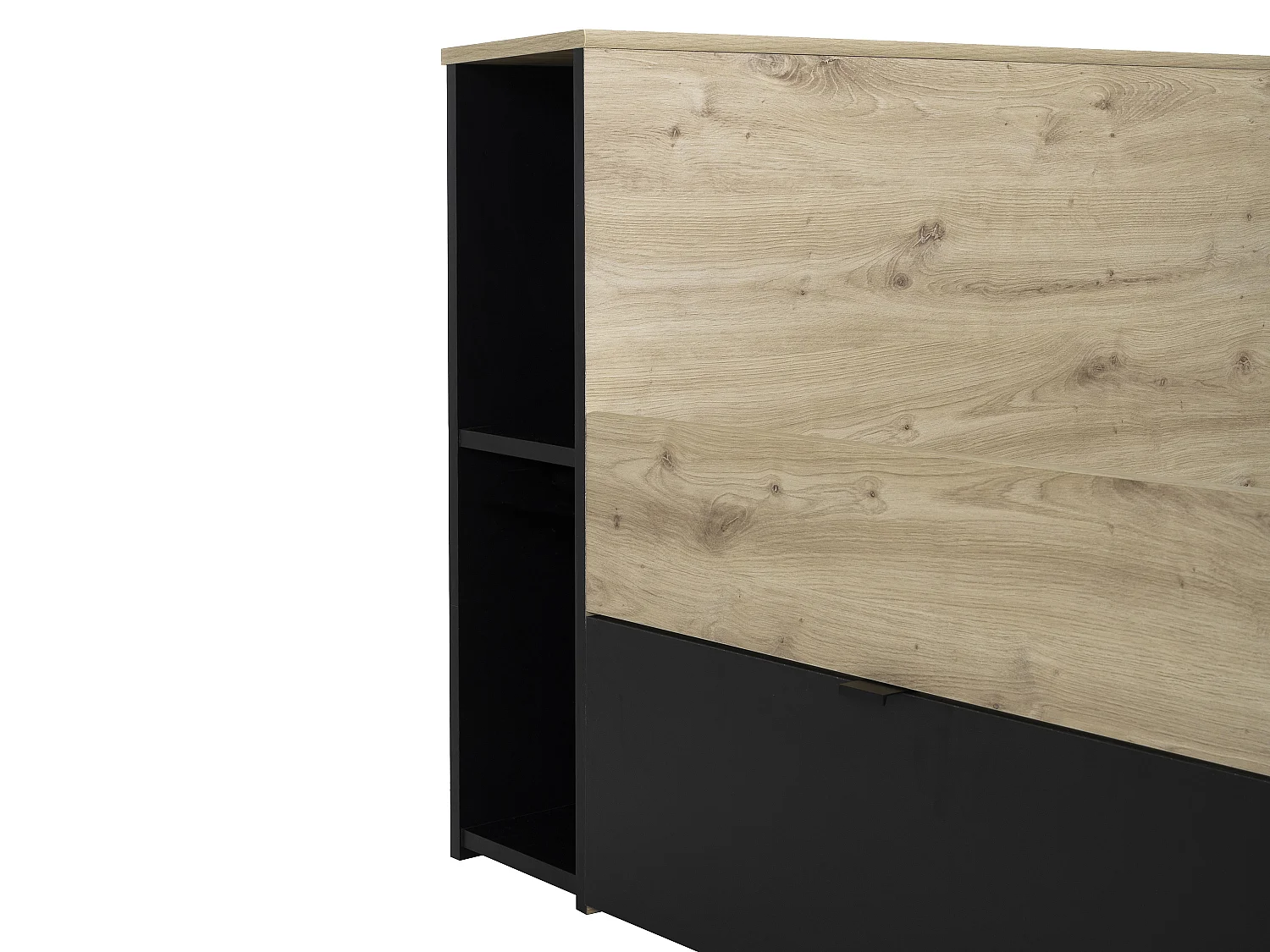 Lit 140 x 190 cm - 3 tiroirs et 6 niches - Naturel et noir - CIKETO