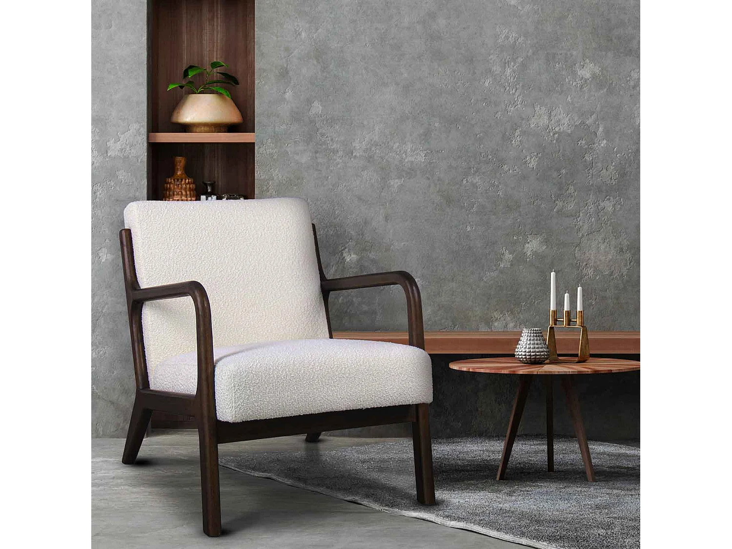 Borgia - Fauteuil en bois massif par Parawood et tissu bouclé anti-tache