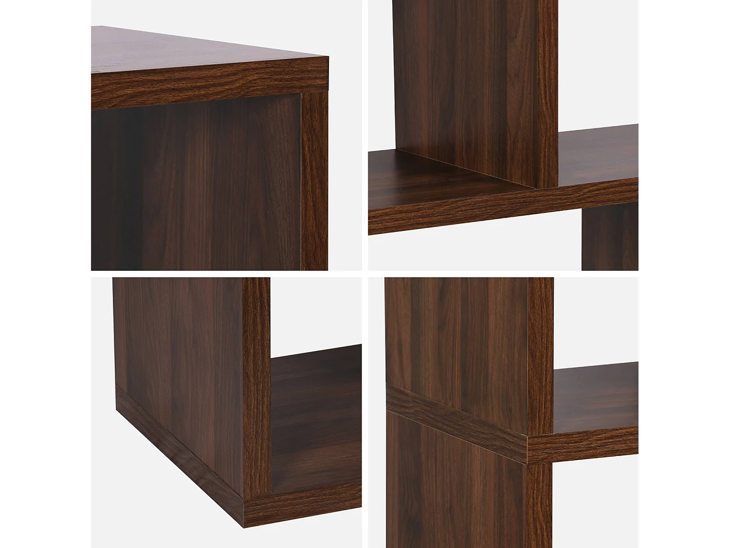 Etagère bibliothèque asymétrique 5 niveaux 10 compartiments. casiers. effet bois de noyer. L 111.2 x P 39 x H 190cm