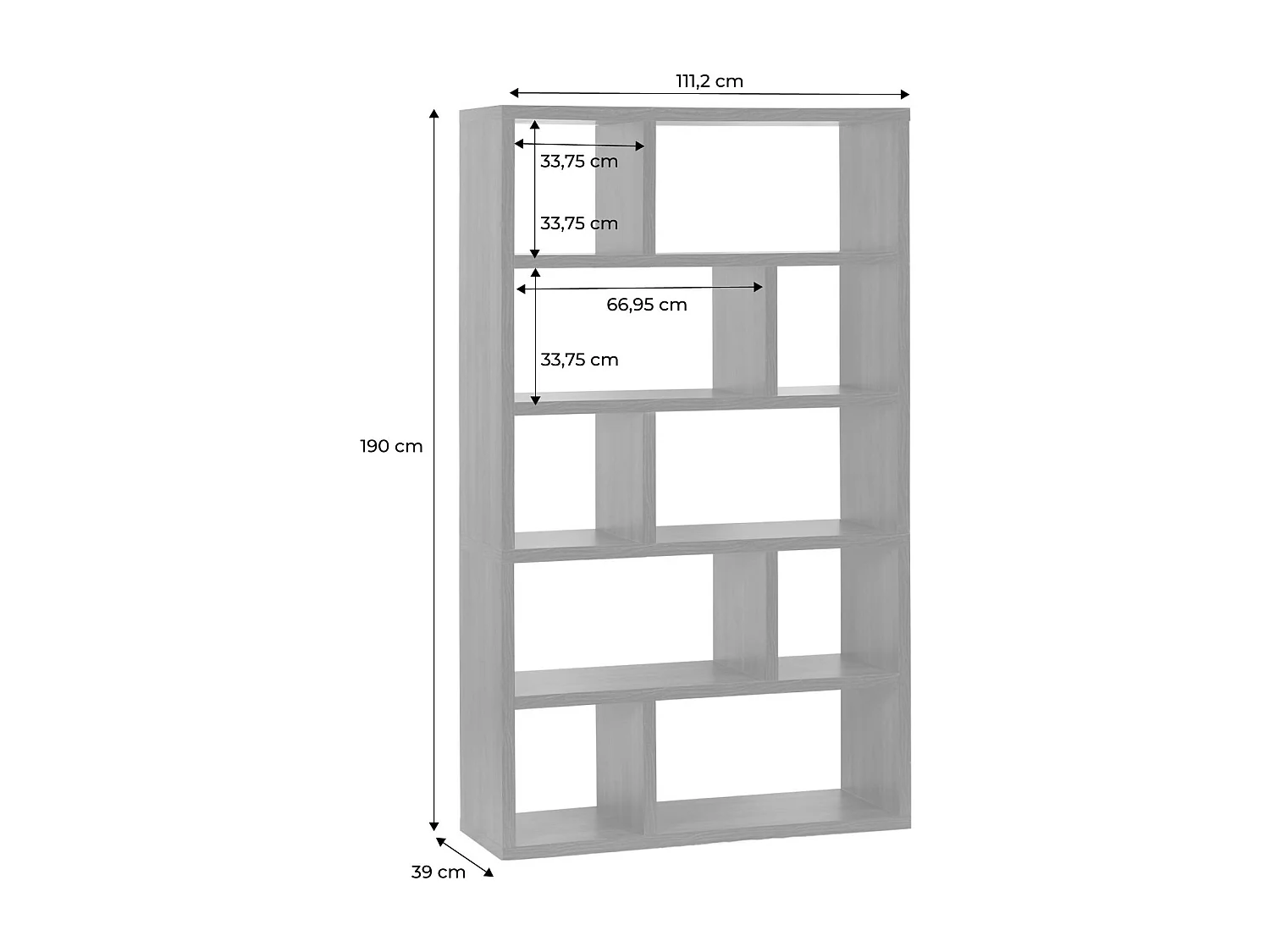 Scaffalatura asimmetrica a 10 scomparti, tinta noce i sweeek
