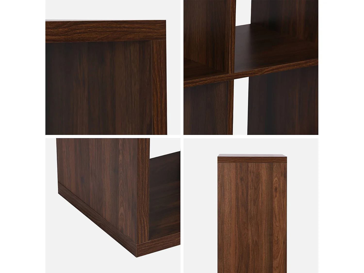 Etagère bibliothèque 4 niveaux 8 compartiments. casiers. effet bois de noyer. L 76 x P 39 x H 146cm