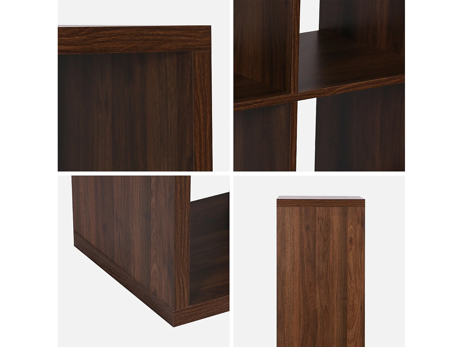 Etagère bibliothèque 4 niveaux 8 compartiments. casiers. effet bois de noyer. L 76 x P 39 x H 146cm