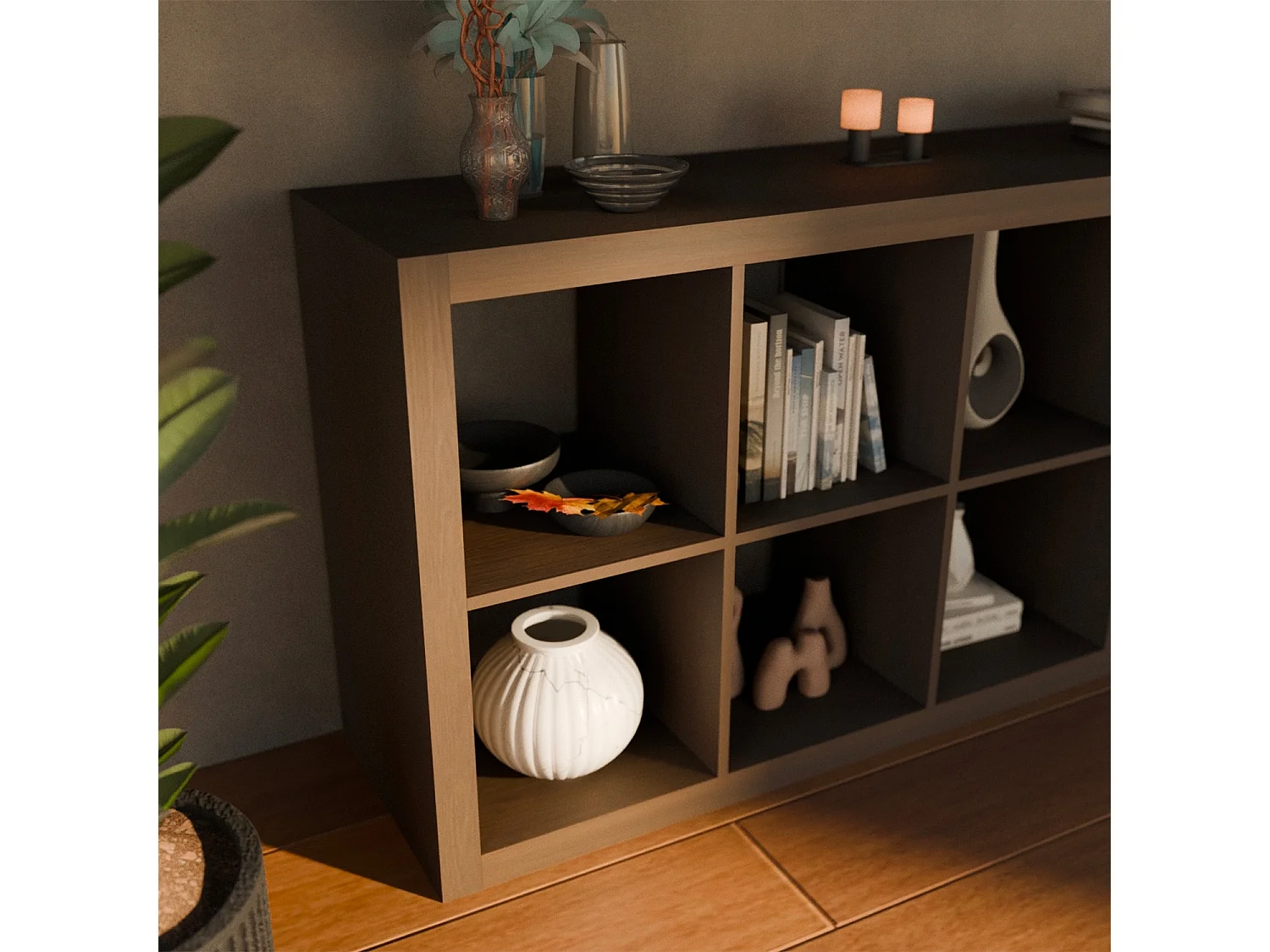 Libreria a 4 livelli con 8 scomparti, noce