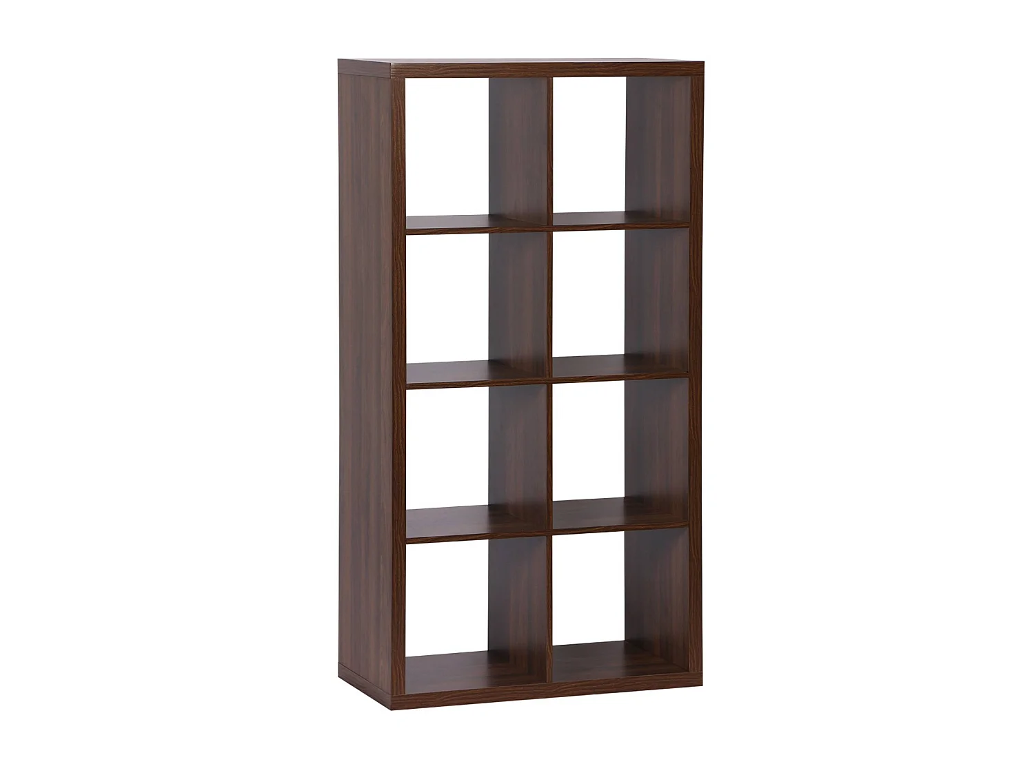 Etagère bibliothèque 4 niveaux 8 compartiments. casiers. effet bois de noyer. L 76 x P 39 x H 146cm