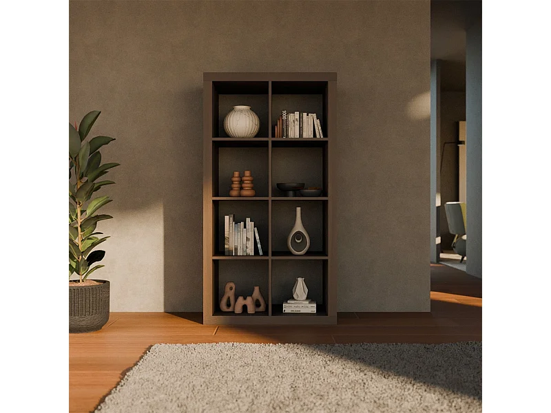 Libreria a 4 livelli con 8 scomparti, noce