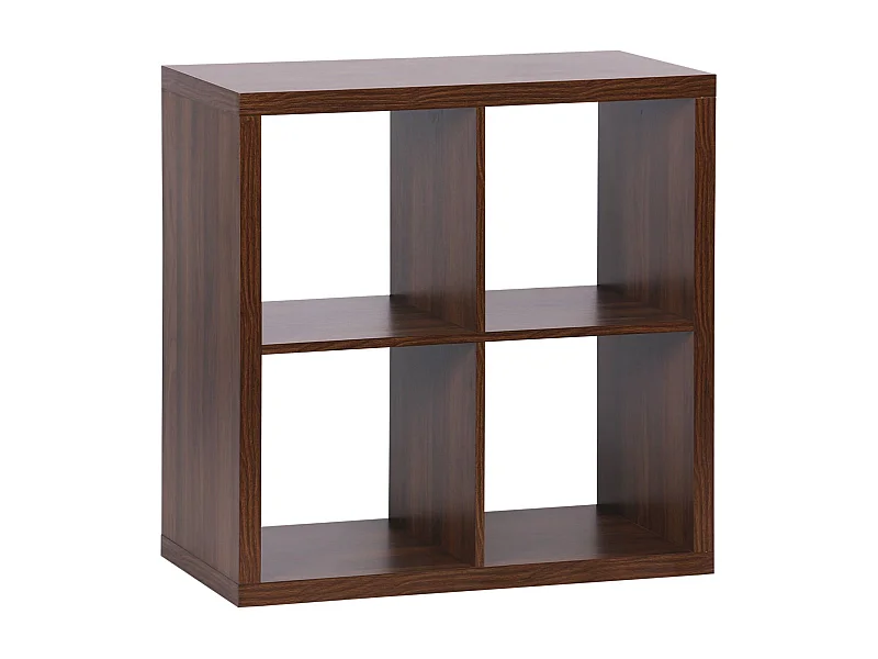 Estantería cúbica, 2 niveles y 4 compartimentos nogal
