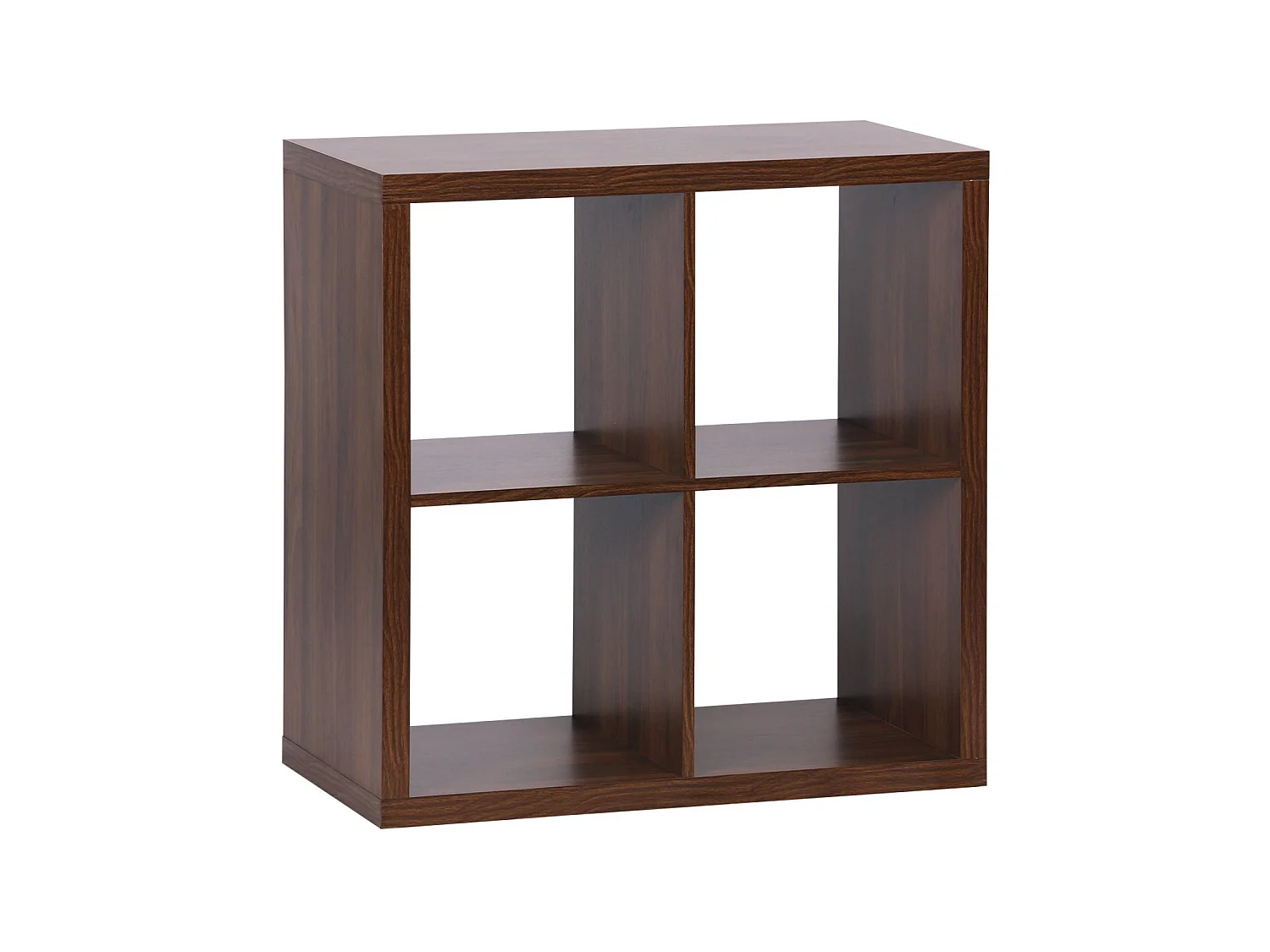 Etagère bibliothèque cubique 2 niveaux 4 compartiments. casiers. effet bois de noyer. L 76 x P 39 x H 76cm