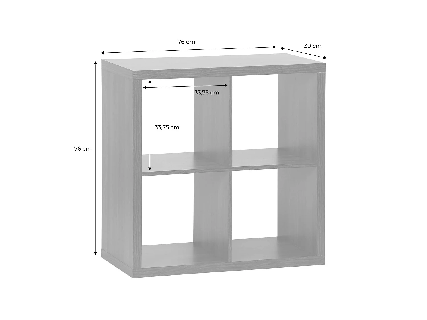 Etagère bibliothèque cubique 2 niveaux 4 compartiments. casiers. effet bois de noyer. L 76 x P 39 x H 76cm
