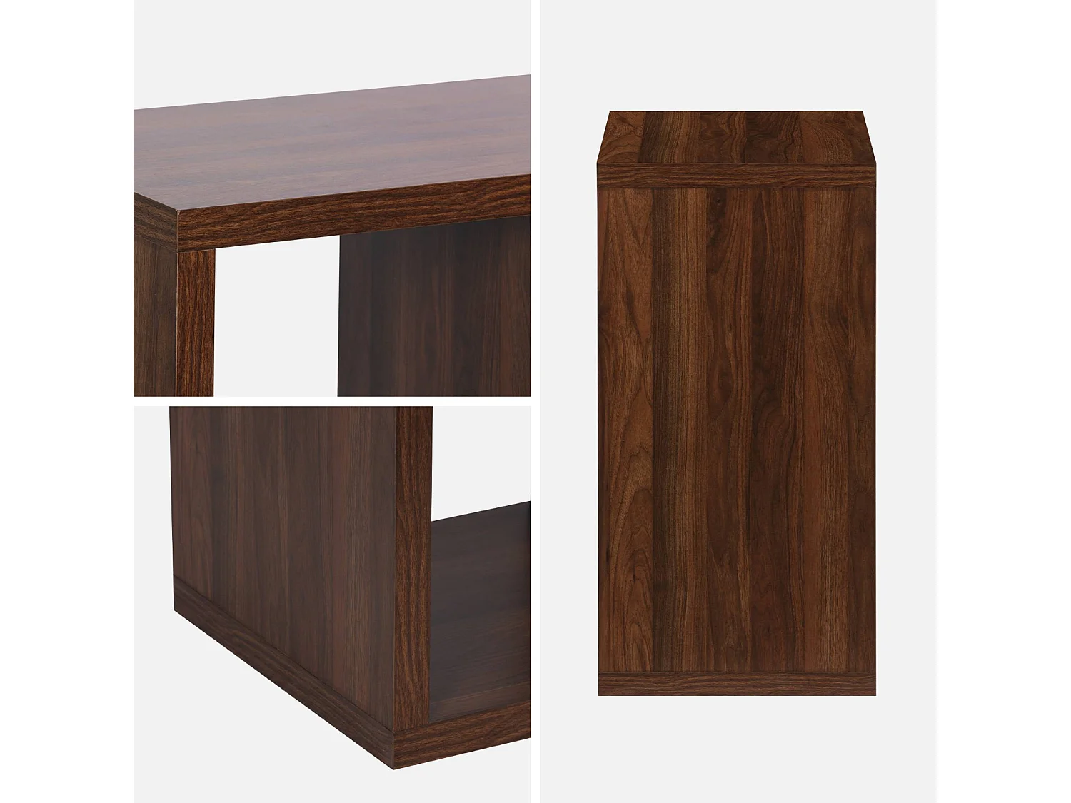 Etagère bibliothèque cubique 2 niveaux 4 compartiments. casiers. effet bois de noyer. L 76 x P 39 x H 76cm