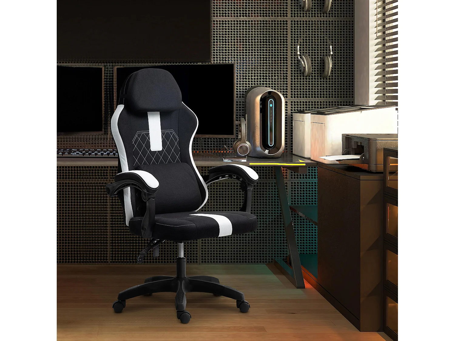 Chaise de bureau - Tissu & Plastique - Noir / Blanc - Miltona