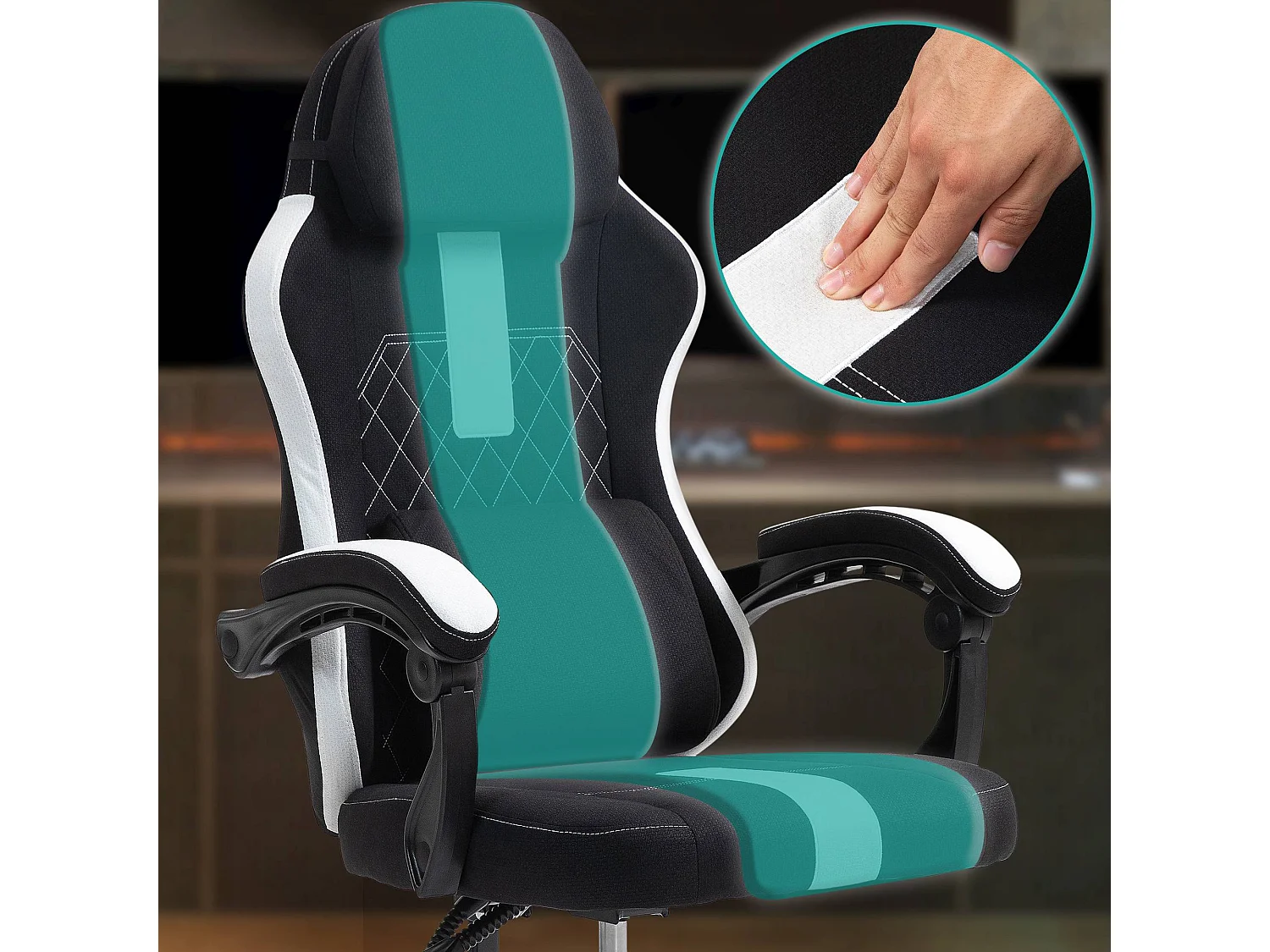 Chaise de bureau - Tissu & Plastique - Noir / Blanc - Miltona