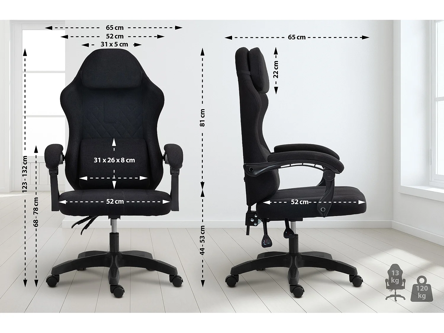 Chaise de bureau - Tissu & Plastique - Noir / Noir - Miltona