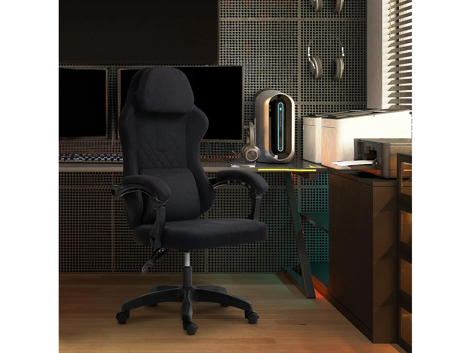 Chaise de bureau - Tissu & Plastique - Noir / Noir - Miltona