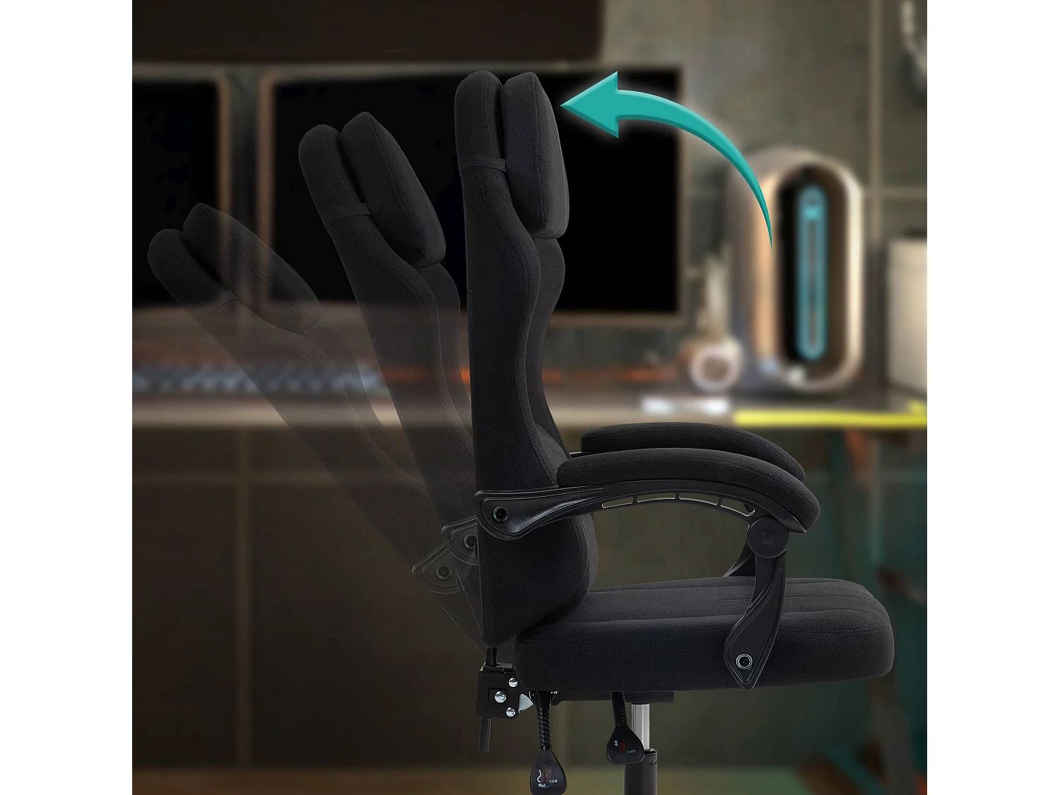 Chaise de bureau - Tissu & Plastique - Noir / Noir - Miltona