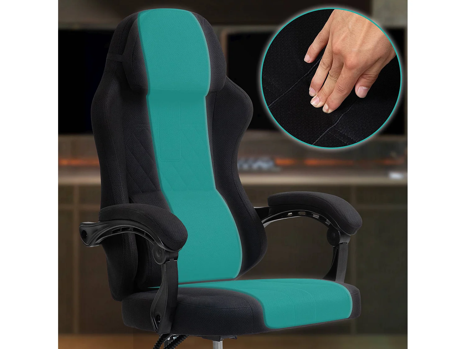 Chaise de bureau - Tissu & Plastique - Noir / Noir - Miltona