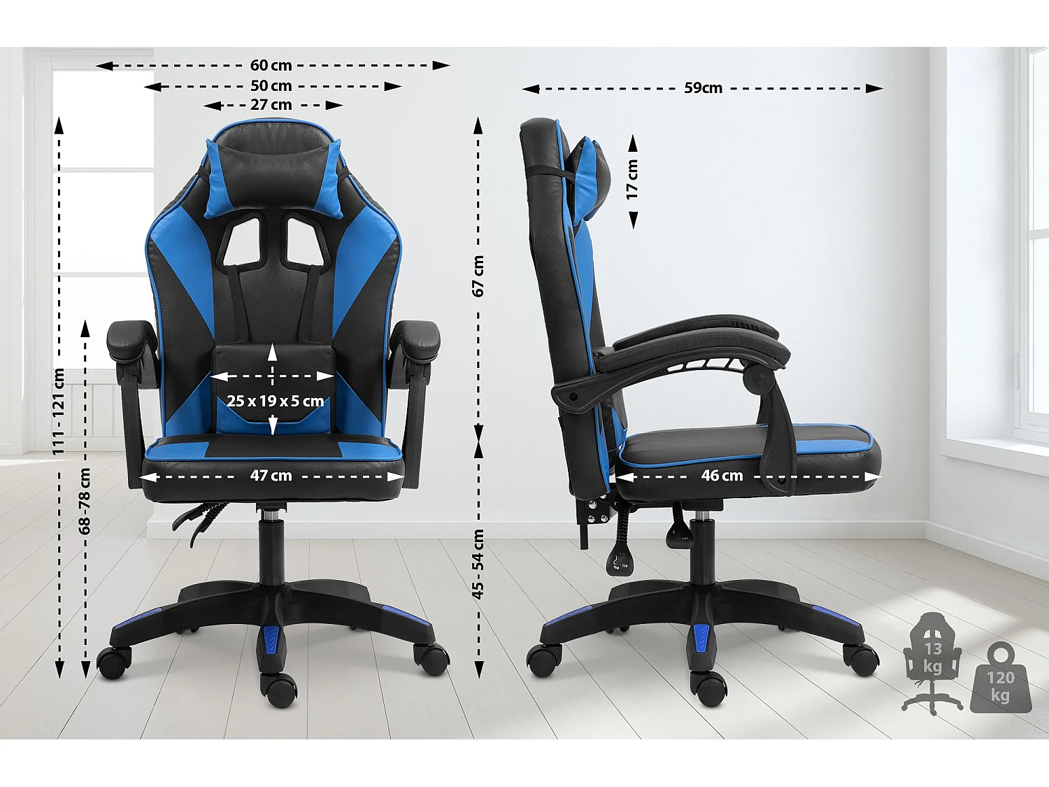 Chaise de bureau - Similicuir - Noir / Bleu - Orkney